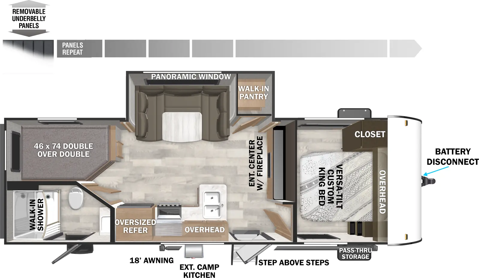 The X-Lite 240BHXL has two entries and one slide out. Exterior features include: metal exterior, 18' awning and outside kitchen. Interiors features include: bunk beds, u-dinette and front bedroom.